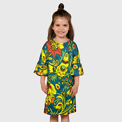 Платье клеш для девочки Хохломская Роспись Две Птицы, цвет: 3D-принт — фото 2