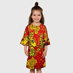 Платье клеш для девочки Хохломская Роспись Две Птици На Красном Фоне, цвет: 3D-принт — фото 2