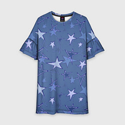 Платье клеш для девочки Gray-Blue Star Pattern, цвет: 3D-принт