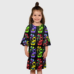 Платье клеш для девочки Мухоморы, растущие на черепе, цвет: 3D-принт — фото 2
