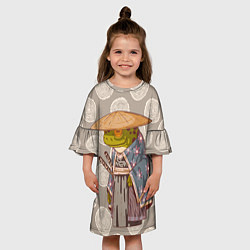 Платье клеш для девочки Самурай-лягушка воин, цвет: 3D-принт — фото 2