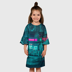 Платье клеш для девочки Неоновые улицы - Светло-синий, цвет: 3D-принт — фото 2