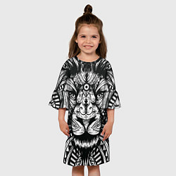 Платье клеш для девочки Черно белый Африканский Лев Black and White Lion, цвет: 3D-принт — фото 2