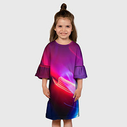 Платье клеш для девочки Неоновая палитра цветов - Красный, цвет: 3D-принт — фото 2