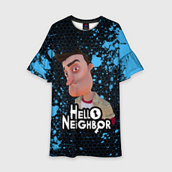 Платье клеш для девочки Hello Neighbor Привет сосед Ник Рот, цвет: 3D-принт