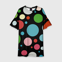 Платье клеш для девочки Разноцветные круги на чёрном фоне, цвет: 3D-принт