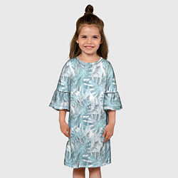 Платье клеш для девочки Голубые листья пальмы на белом, цвет: 3D-принт — фото 2