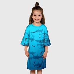 Платье клеш для девочки Акулы - океан, цвет: 3D-принт — фото 2