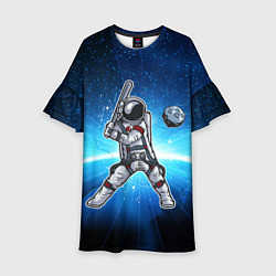 Платье клеш для девочки Космонавт играет в бейсбол планетой, цвет: 3D-принт