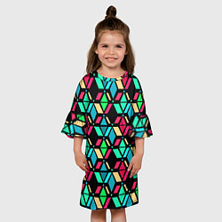 Платье клеш для девочки Геометрические фигуры темная текстура, цвет: 3D-принт — фото 2