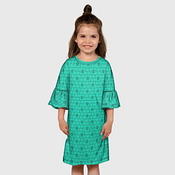 Платье клеш для девочки Зеленые кирпичики цветочки, цвет: 3D-принт — фото 2