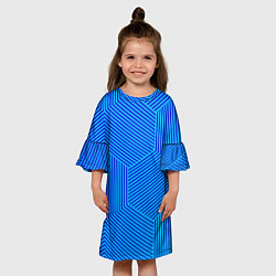 Платье клеш для девочки Blue geometry линии, цвет: 3D-принт — фото 2
