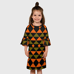 Платье клеш для девочки Геометрический узор черно-оранжевые фигуры, цвет: 3D-принт — фото 2