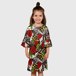 Платье клеш для девочки Мафия - кастеты, гранаты, пистолеты и розы, цвет: 3D-принт — фото 2