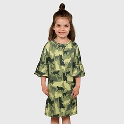 Платье клеш для девочки Кошачий камуфляж в зеленой гамме, цвет: 3D-принт — фото 2