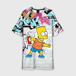 Платье клеш для девочки Барт Симпсон на фоне стены с граффити, цвет: 3D-принт