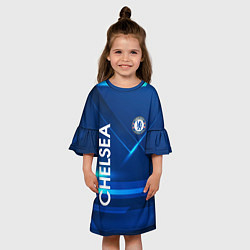 Платье клеш для девочки Chelsea Синяя абстракция, цвет: 3D-принт — фото 2