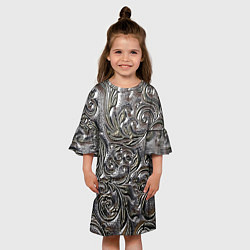 Платье клеш для девочки Растительный орнамент - чеканка по серебру, цвет: 3D-принт — фото 2