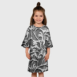 Платье клеш для девочки Растительный орнамент - резьба по дереву, цвет: 3D-принт — фото 2