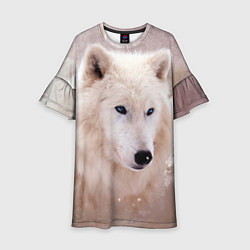 Платье клеш для девочки Белый зимний волк, цвет: 3D-принт