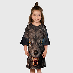 Платье клеш для девочки Морда злого волка, цвет: 3D-принт — фото 2