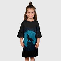 Платье клеш для девочки Силуэт волка, цвет: 3D-принт — фото 2