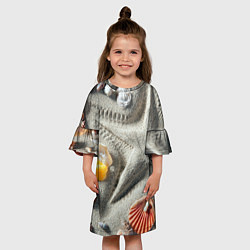 Платье клеш для девочки Звезда из песка, ракушки и две жемчужины, цвет: 3D-принт — фото 2