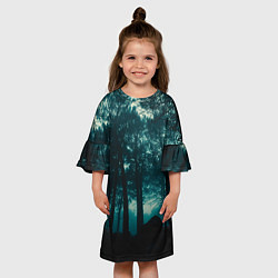 Платье клеш для девочки Тёмный лес на закате, цвет: 3D-принт — фото 2