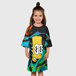 Платье клеш для девочки Голова Барта Симпсона - глитч, цвет: 3D-принт — фото 2