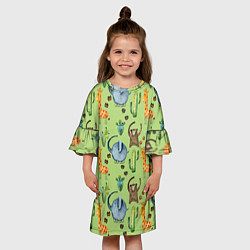 Платье клеш для девочки Африканские животные - слон обезьянка жираф, цвет: 3D-принт — фото 2