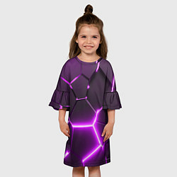 Платье клеш для девочки Фиолетовые неоновые геометрические плиты, цвет: 3D-принт — фото 2