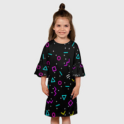 Платье клеш для девочки Colored neon geometric shapes, цвет: 3D-принт — фото 2