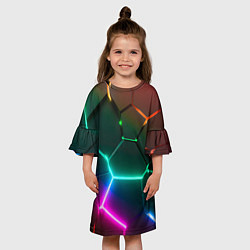 Платье клеш для девочки Радужный градиент неоновые геометрические плиты, цвет: 3D-принт — фото 2