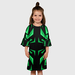 Платье клеш для девочки Фигуры зеленого цвета на черном фоне geometry, цвет: 3D-принт — фото 2