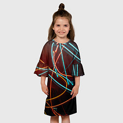 Платье клеш для девочки Неоновые лучи на тёмной поверхности, цвет: 3D-принт — фото 2