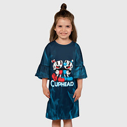 Платье клеш для девочки Cuphead синий огонь, цвет: 3D-принт — фото 2