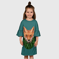 Платье клеш для девочки Рыжая лиса в лесу, цвет: 3D-принт — фото 2