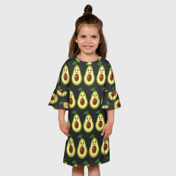 Платье клеш для девочки Авокадо Паттерн - Черная версия, цвет: 3D-принт — фото 2