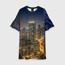 Платье клеш для девочки Ночной красочный город, цвет: 3D-принт