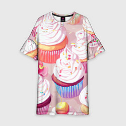 Платье клеш для девочки Много сладких капкейков, цвет: 3D-принт