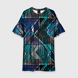 Платье клеш для девочки Сине - черная гранжевая абстракция, цвет: 3D-принт