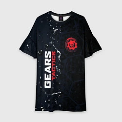 Платье клеш для девочки Gears of War красно-белой лого на темном фоне, цвет: 3D-принт