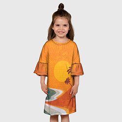 Платье клеш для девочки Закат на побережье минимализм, цвет: 3D-принт — фото 2