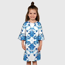Платье клеш для девочки Гжель узор, цвет: 3D-принт — фото 2