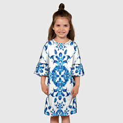 Платье клеш для девочки Гжель синий узор, цвет: 3D-принт — фото 2