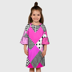 Платье клеш для девочки Розовые стрелки и паттерн, цвет: 3D-принт — фото 2