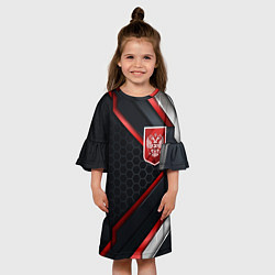 Платье клеш для девочки Герб России - объемные пластины на фоне, цвет: 3D-принт — фото 2