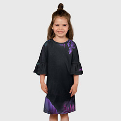 Платье клеш для девочки Неоновые космические тропики, цвет: 3D-принт — фото 2