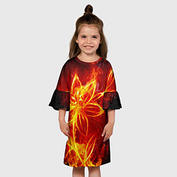 Платье клеш для девочки Цветок из огня на чёрном фоне, цвет: 3D-принт — фото 2