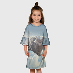 Платье клеш для девочки Кот встречает Новый Год!, цвет: 3D-принт — фото 2